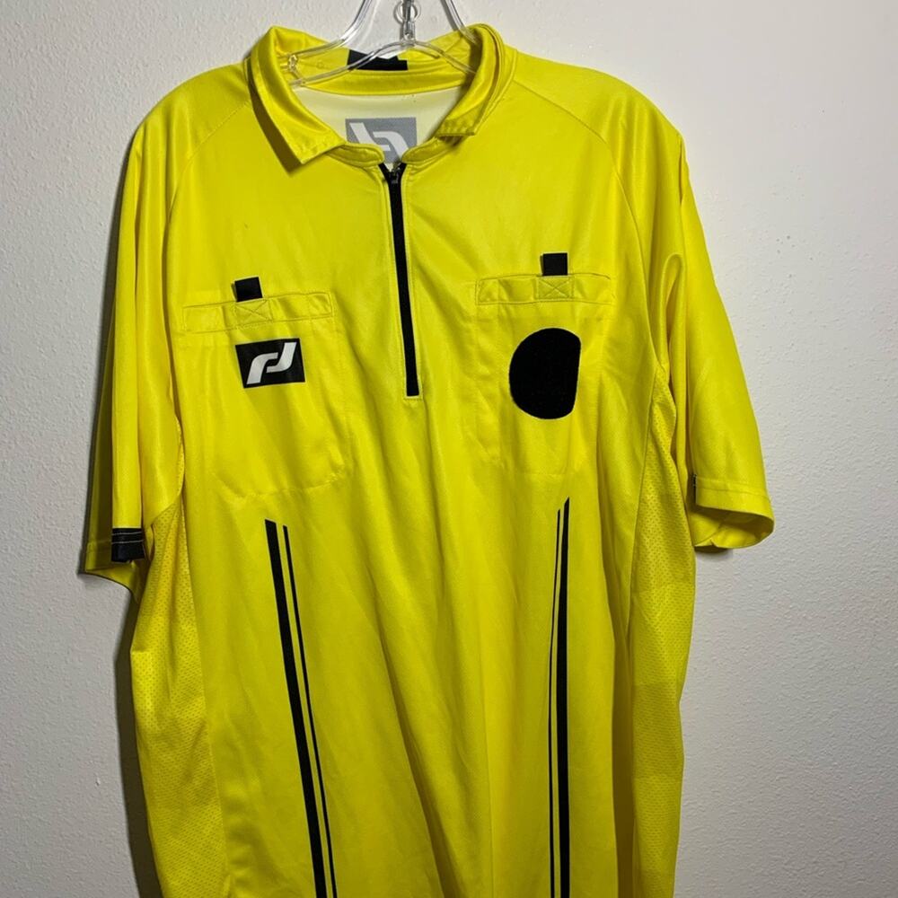Referee Jersey Final Decision Yellow Sports Shirt Black Stripes Soccer Sz Xl